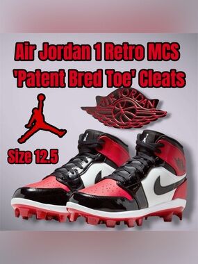 Air Jordan 1 Retro MCS Patent Bred Toe Cleats - Red/Black/White Men’s Size 12.5